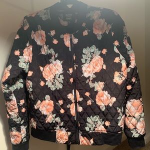 Black Floral Quilted bomber jacket